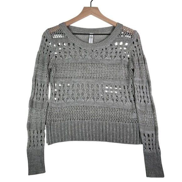 Aeropostale Women's XS Knit Gray Sweater Intricate Open-knit Crochet Design - Picture 1 of 12